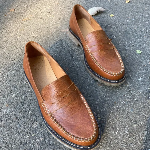Caramel Penny Loafers: Women’s Classic Leather