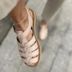 Leather Fisherman Sandals: Beige Closed Toe