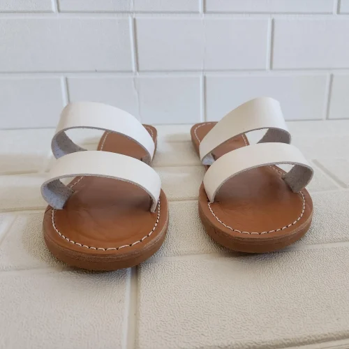 Women’s White Double Strap Moroccan Leather Slides