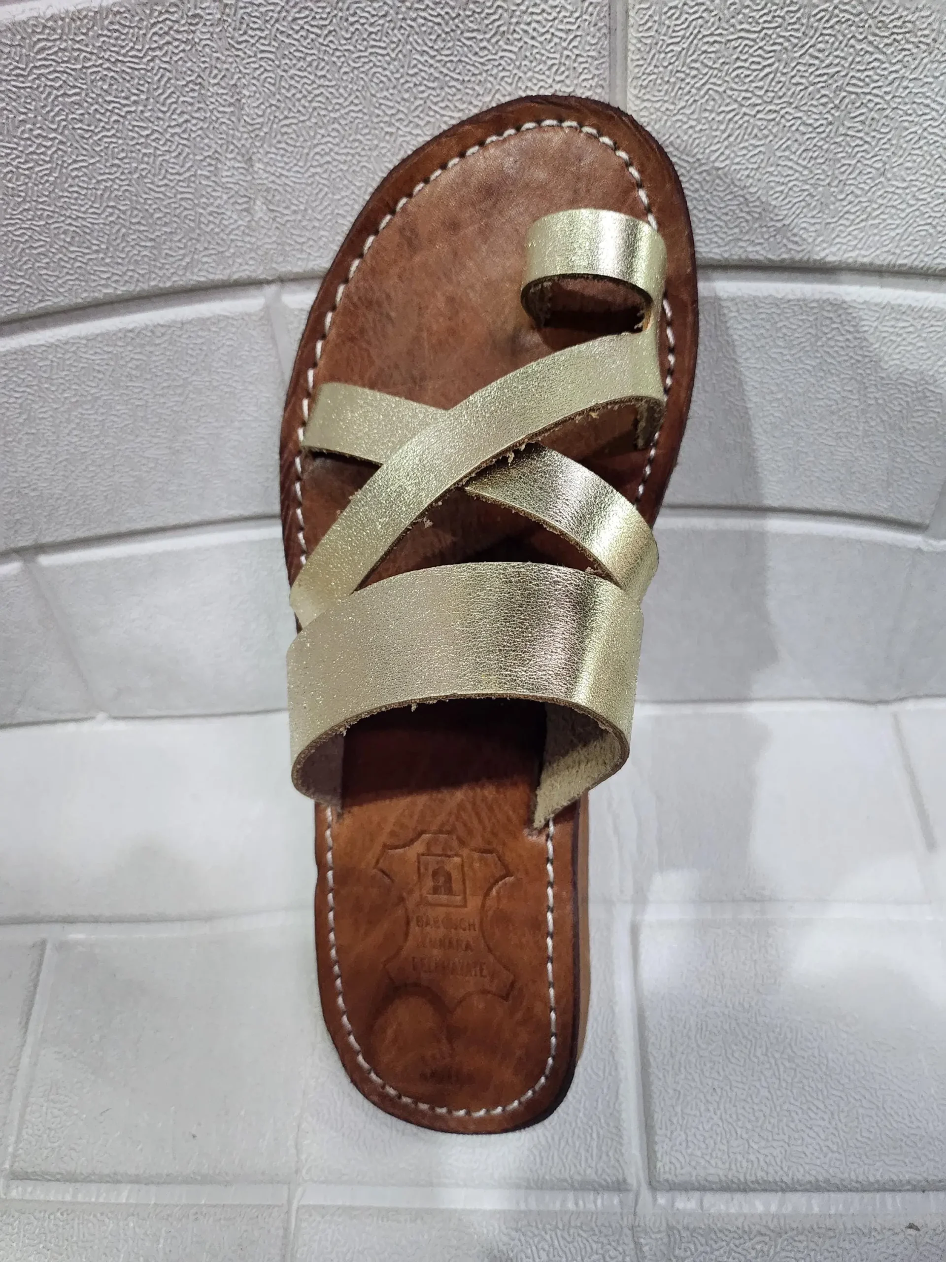 Women’s Gold Crisscross Moroccan Leather Sandals