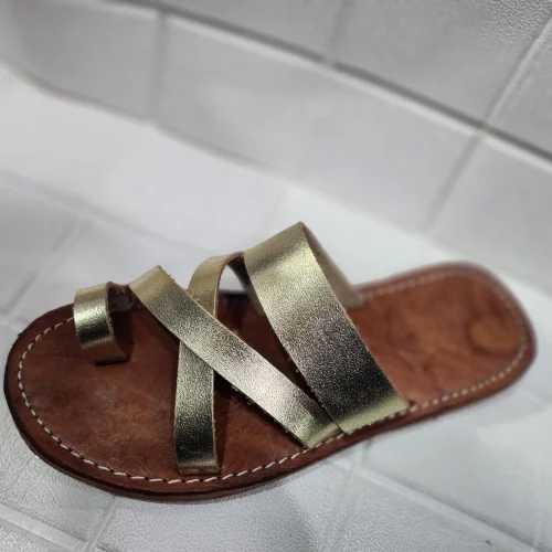 Women’s Gold Crisscross Moroccan Leather Sandals