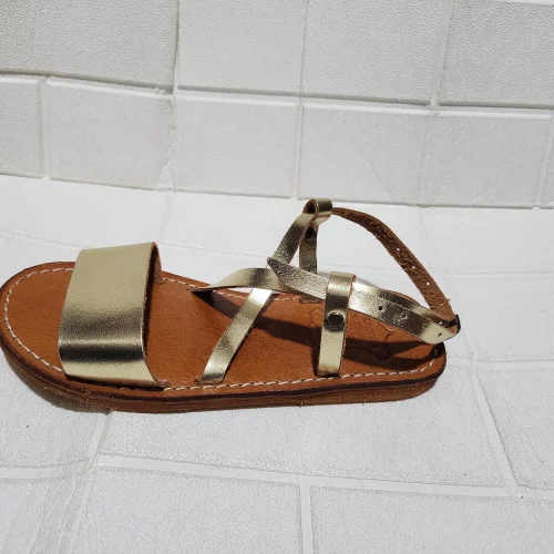Women’s Gold Crisscross Moroccan Leather Sandals